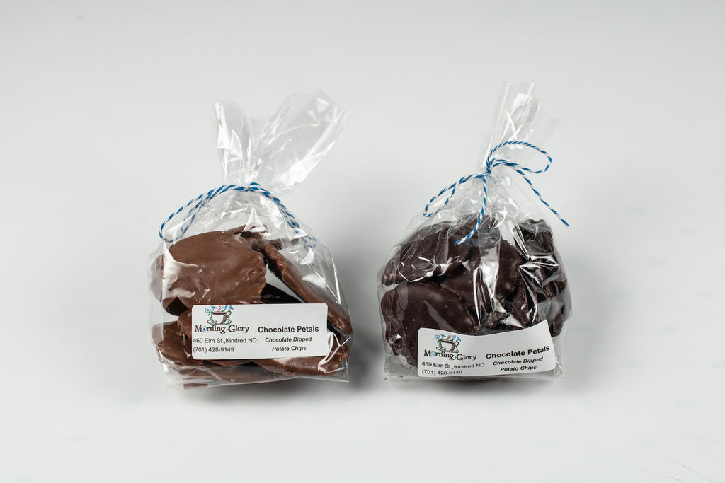 MORNING GLORY CHOCOLATE DIPPED POTATO CHIPS .33 LBS MADE IN KINDRED ND