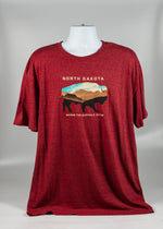 Load image into Gallery viewer, NORTH DAKOTA MULTI COLOR BUFFALO DESIGN ADULT TEE 50% POLY,37 % COTTON 13% RAYON
